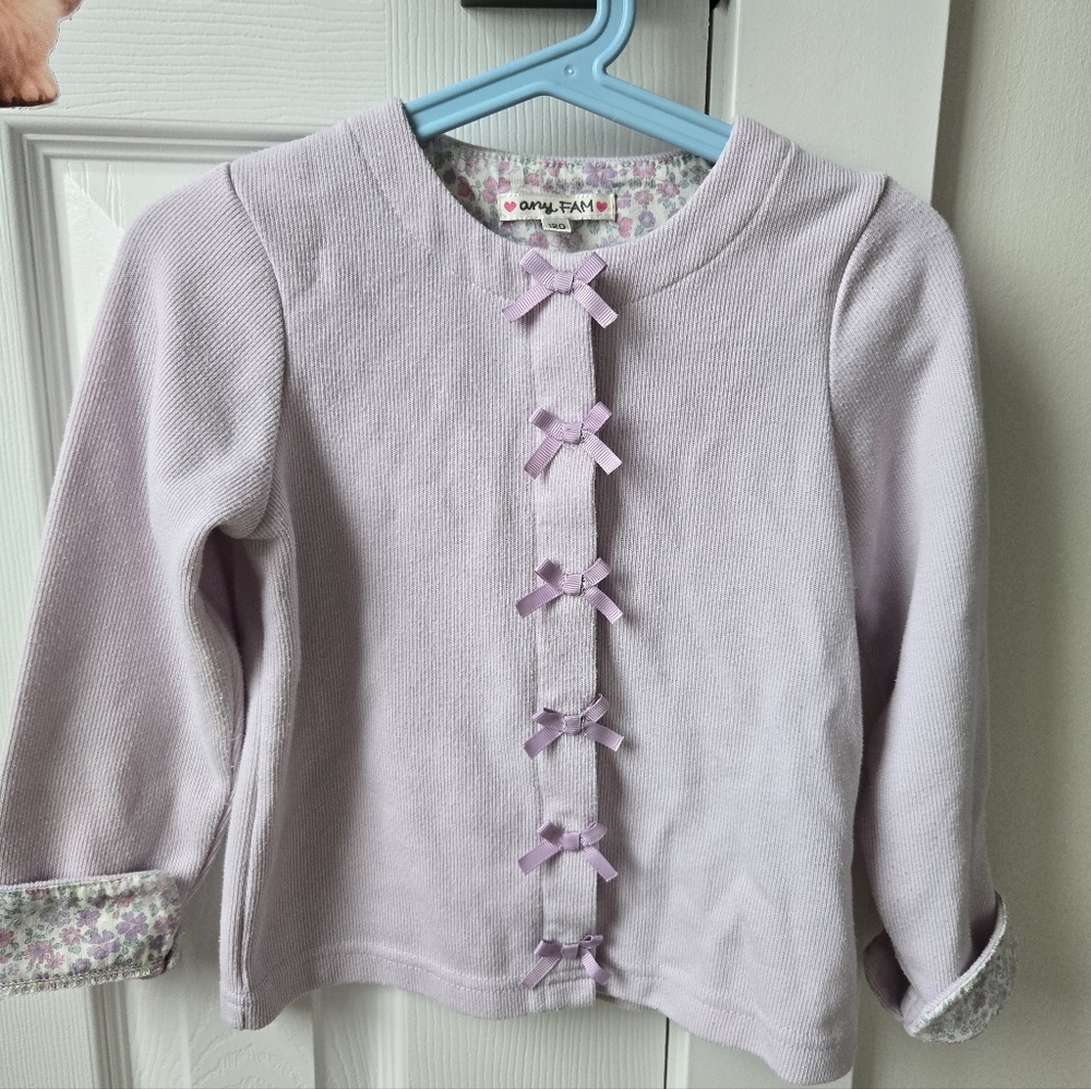 Charming Lilac Bow-Front Kids Sweater